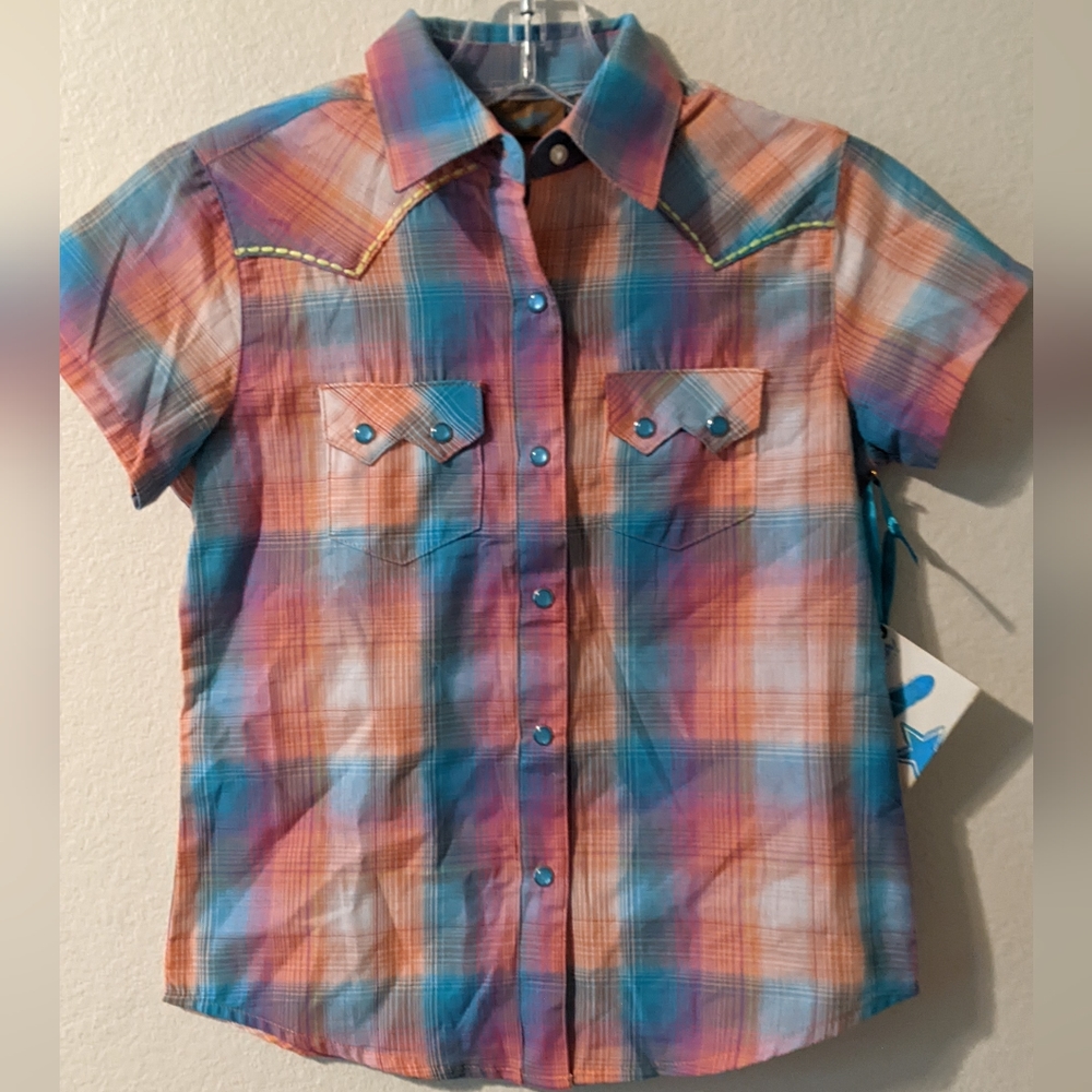 Wrangler Girls Plaid Shirt Sleeve Western Shirt
